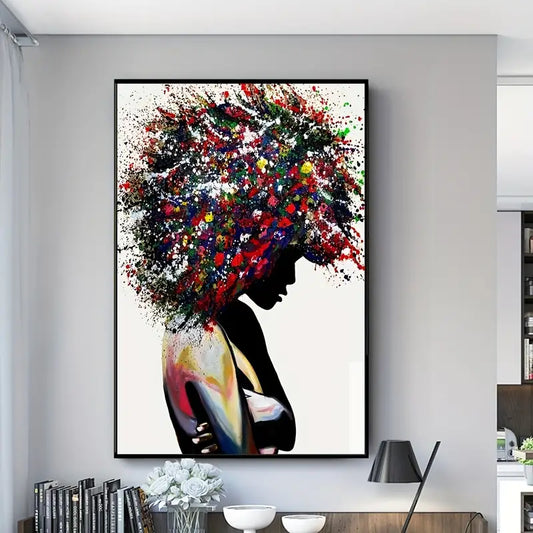 Black Women Graffiti Art Canvas Painting (Frame Not Included)