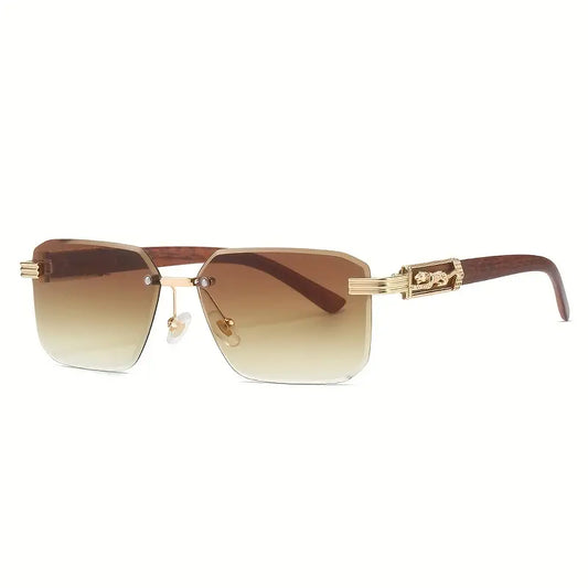 Ombre Lens Fashion Metal Leopard Decor Sunglasses