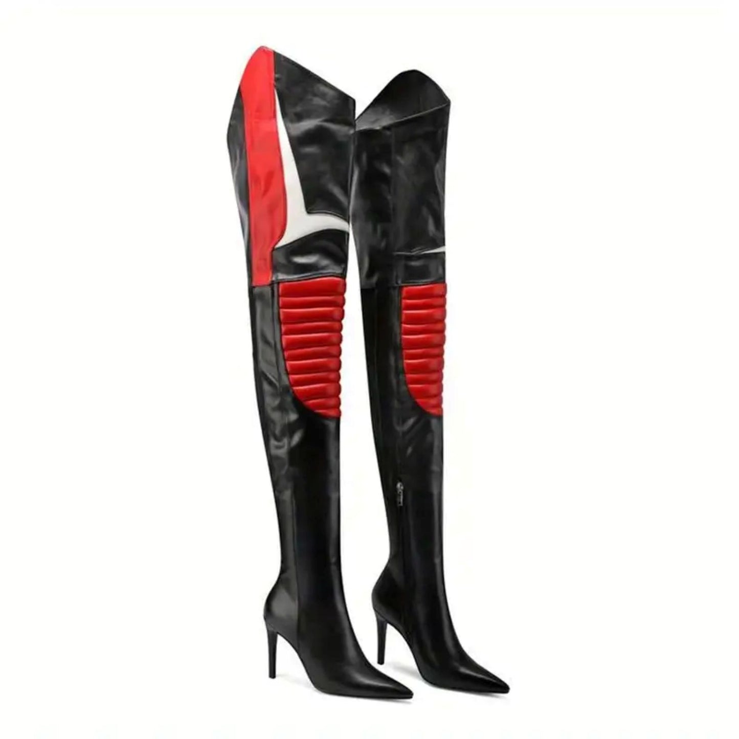 Cross Color Knee Blocked High-Heeled Pants and Boots