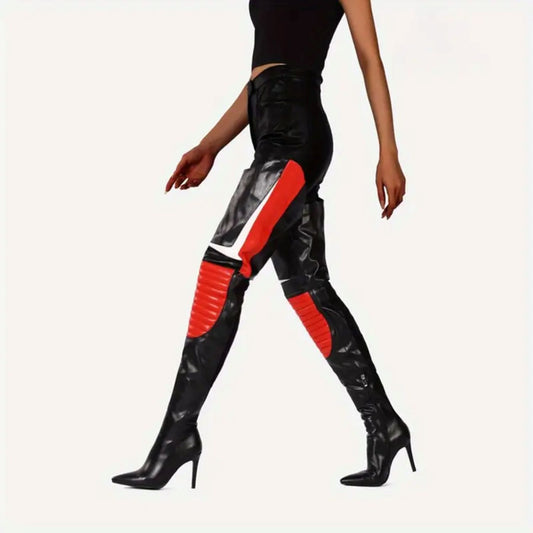 Cross Color Knee Blocked High-Heeled Pants and Boots