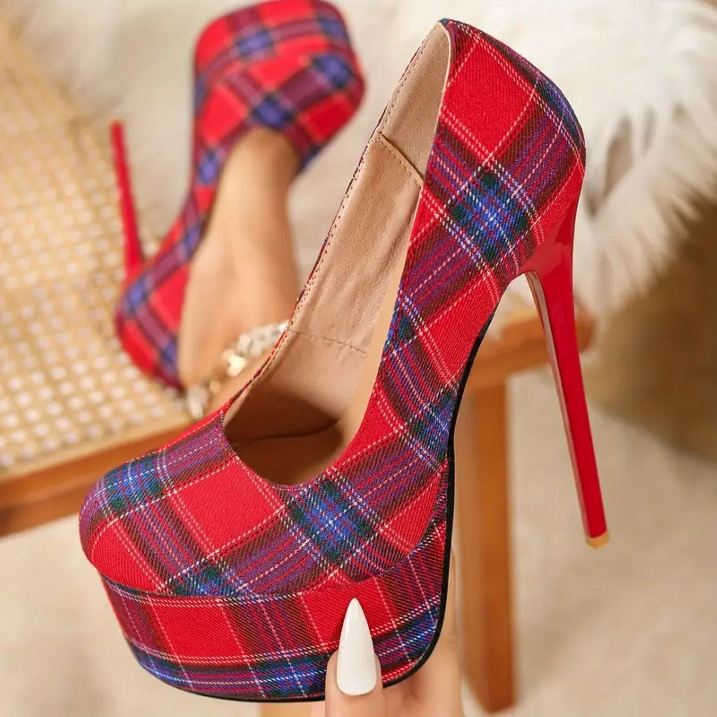 Plaid Pumps Ultra High Heels