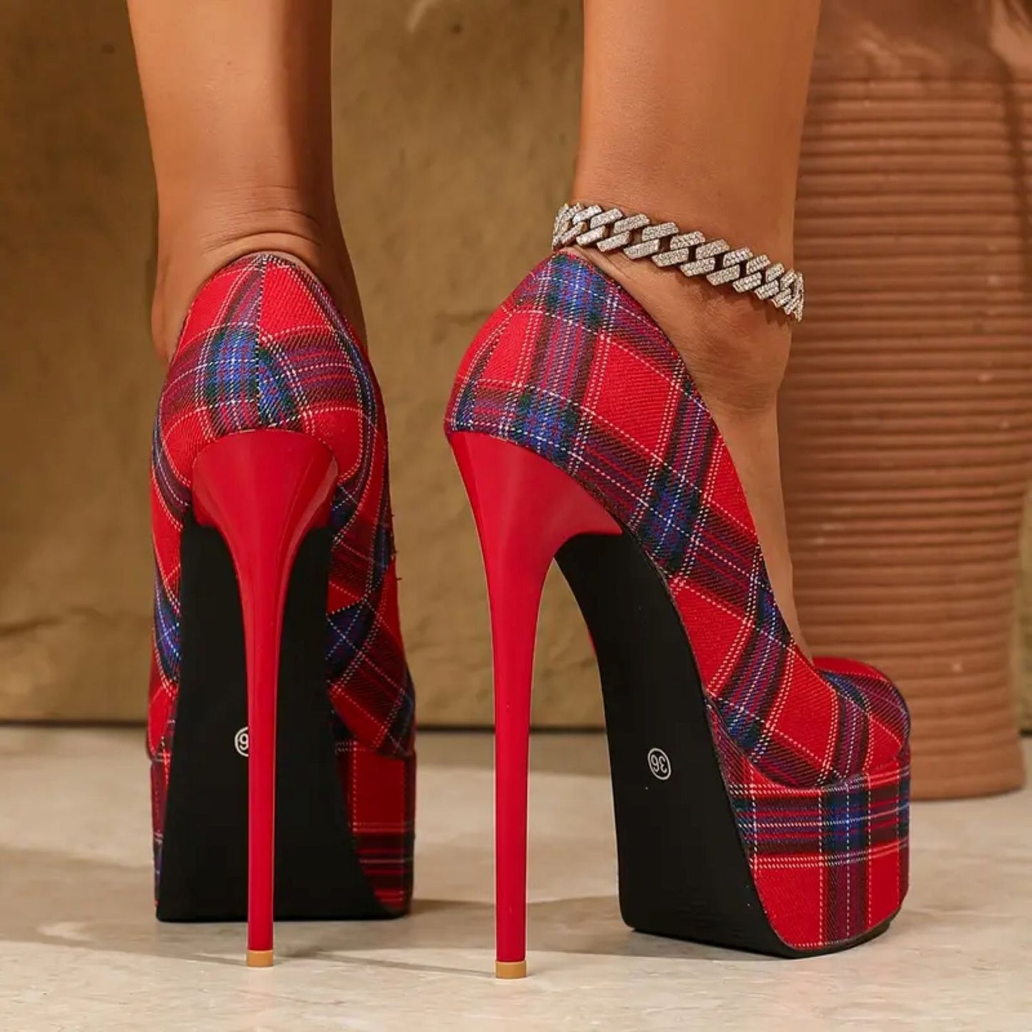 Plaid Pumps Ultra High Heels