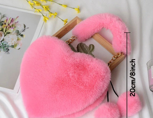 Pink Faux Fur Heart Shape Purse